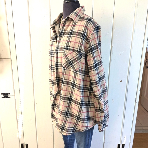 Oversized Boyfriend flannel "shacket" fleece lined XL - Picture 4 of 10